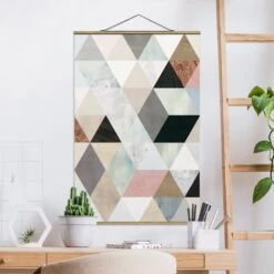 Heimdekorations Geschäft 11 Heimdekorations Geschäft -Heimdekorations Geschäft wallart stoffbild aquarell mosaik mit dreiecken i in pastell 1