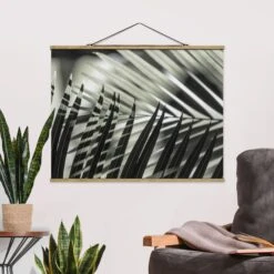 Heimdekorations Geschäft 9 Heimdekorations Geschäft -Heimdekorations Geschäft wallart stoffbild mit posterleisten schattenspiel auf palmenwedel in grun 1