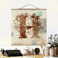 Heimdekorations Geschäft 23 Heimdekorations Geschäft -Heimdekorations Geschäft wallart stoffbild vintage gold alphabet buchstabe h in gold 1